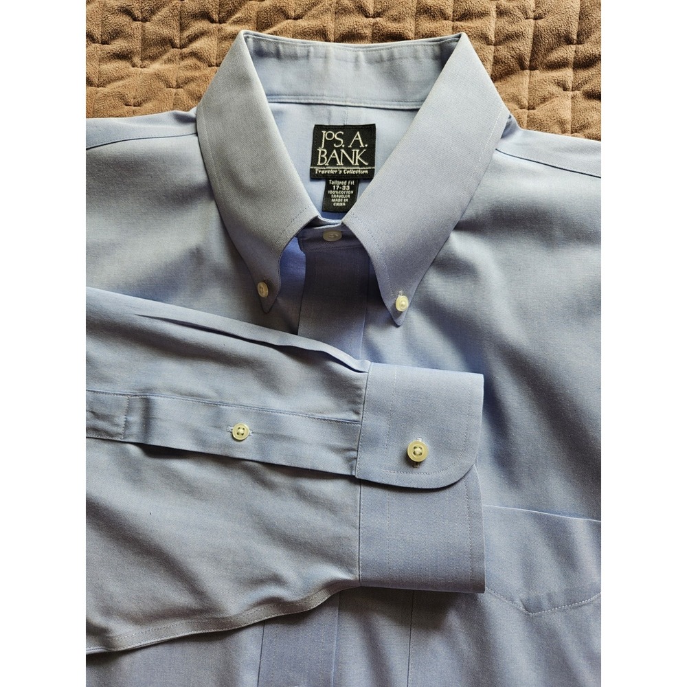 Jos. A. Bank Traveler's Collection Tailored Fit Lt. Blue 100% Cotton Shirt 17-33